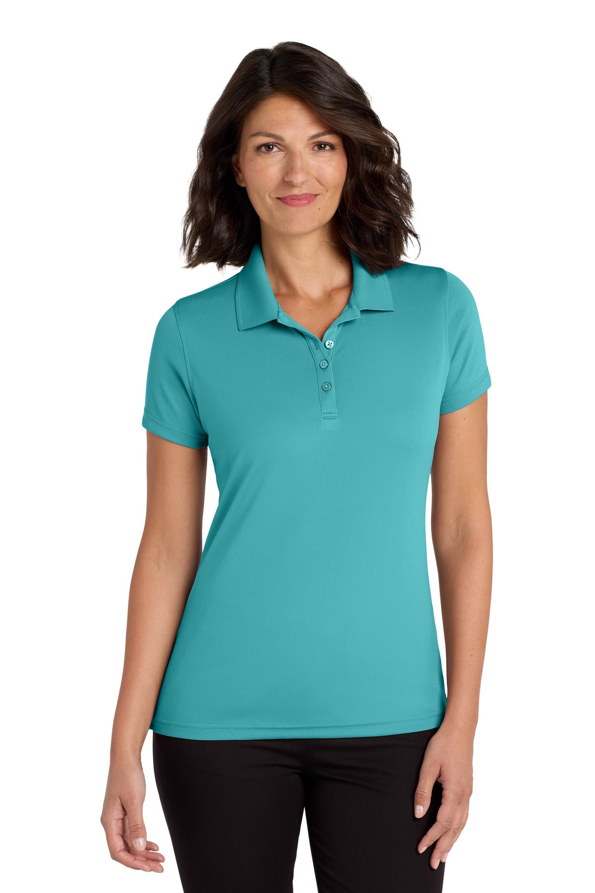 Front View of Aquamarine Port Authority Women's Dry Zone UV Micro-Mesh Polo. LK110 - XS