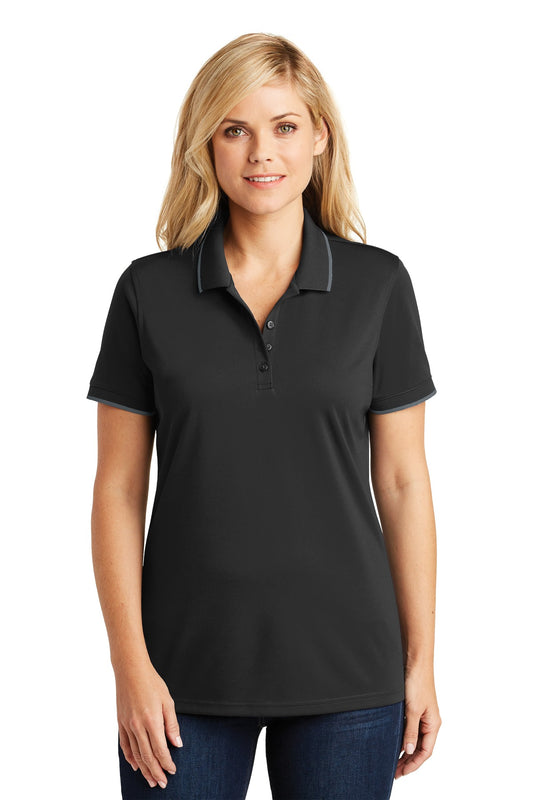 Front View of Dp Black/Graph Port Authority Women's Dry Zone UV Micro-Mesh Tipped Polo. LK111 - 4XL