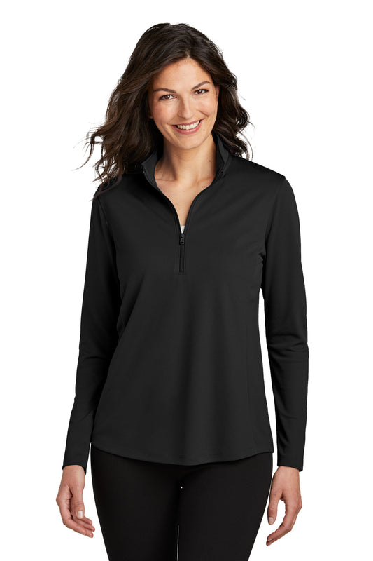 Front View of DeepBlack Port Authority Women's Dry Zone UV Micro-Mesh 1/4-Zip LK112 - M