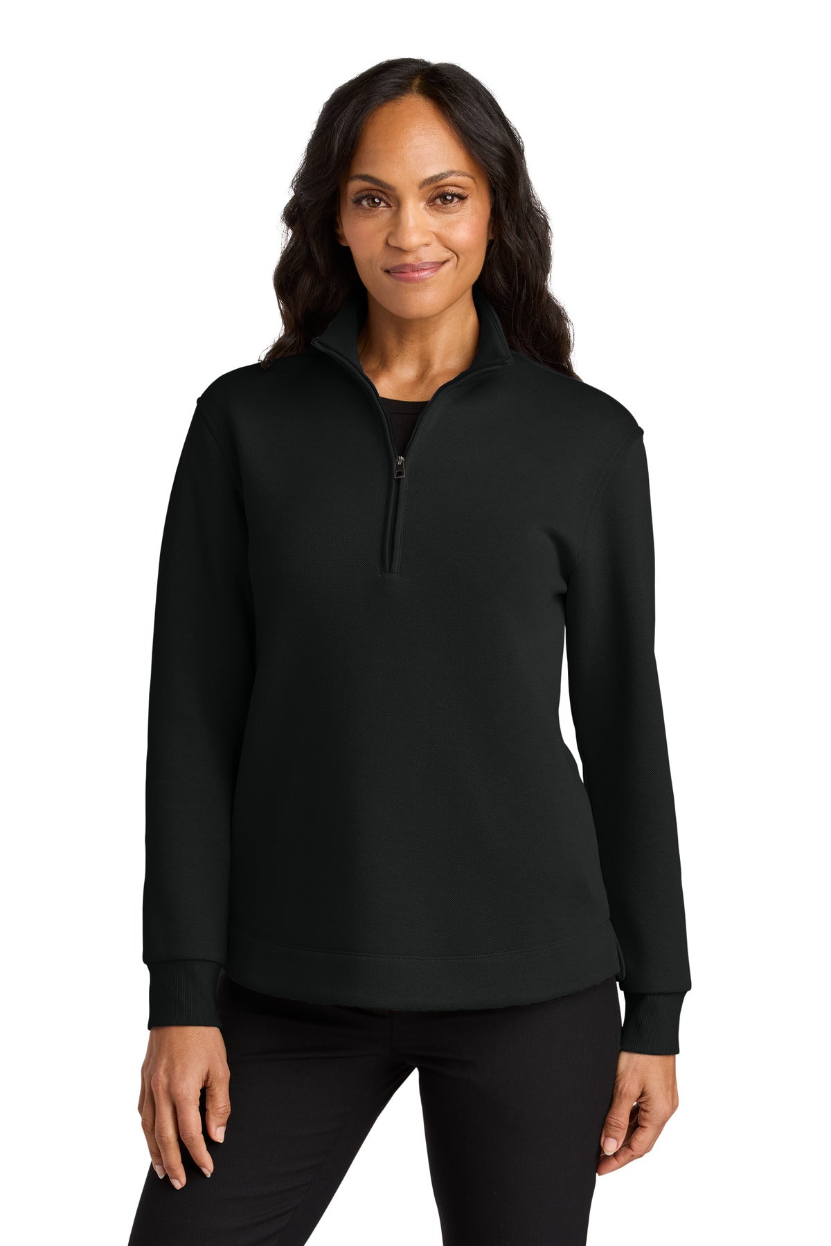 Front View of DeepBlack Port Authority Women's Wearever Signature Double Pique 1/4-Zip LK210 - 3XL