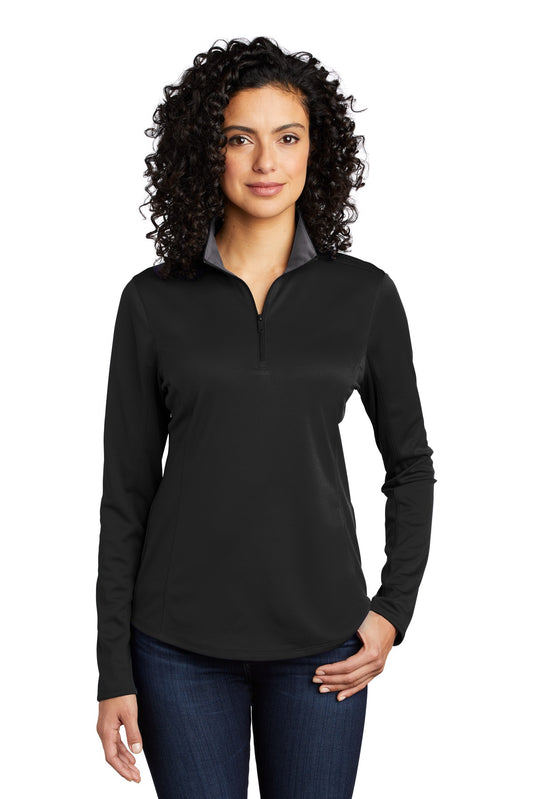 Front View of Black/Steel Gy Port Authority Women's Silk Touch Performance 1/4-Zip LK584 - XL