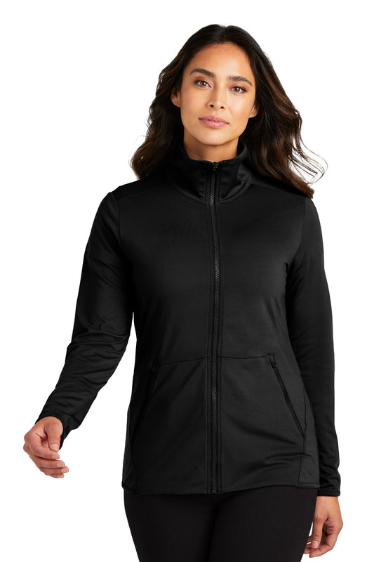 Front View of Black Port Authority Women's Accord Stretch Fleece Full-Zip LK595 - XL