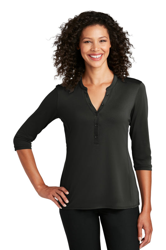 Front View of Black Port Authority Women's UV Choice Pique Henley LK750 - XS