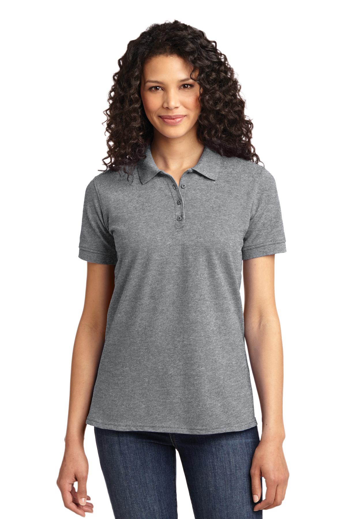 Front View of Athl Heather Port & Co Women's Core Blend Pique Polo. LKP155 - S