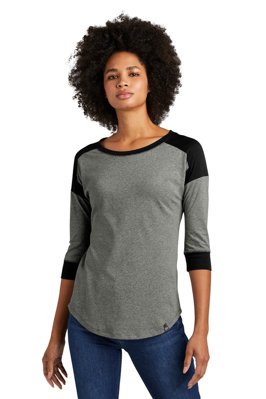 Front View of Black/Black Tw New Era Women's Heritage Blend 3/4-Sleeve Baseball Raglan Tee. LNEA104 - XS