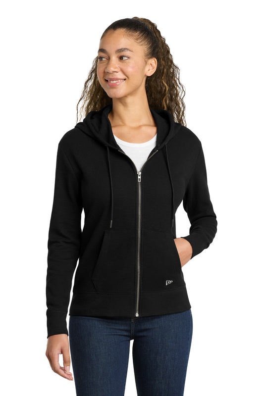 Front View of Black New Era Women's Thermal Full-Zip Hoodie LNEA141 - XS