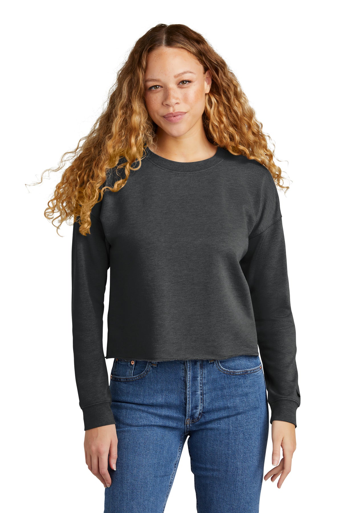 Front View of BlkHthr New Era Women's Tri-Blend Fleece Crop Crew LNEA514 - XS