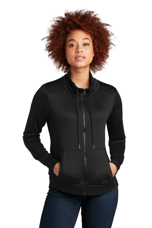 Front View of Black New Era Women's Performance Terry Full-Zip Cowl LNEA530 - XS