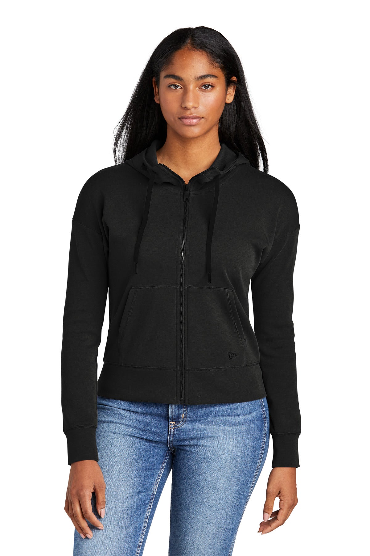Front View of Black New Era Women's STS Full-Zip Hoodie LNEA540 - XS