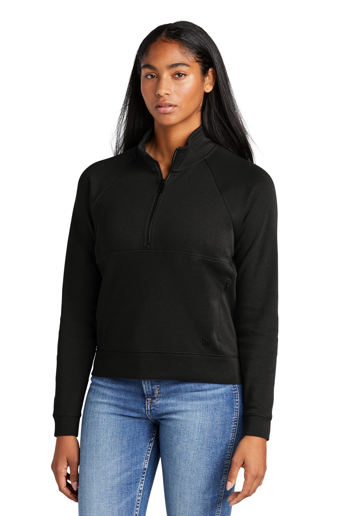 Front View of Black New Era Women's STS 1/2-Zip LNEA541 - XS