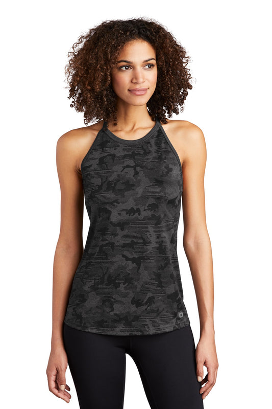 Front View of Blacktop Camo OGIO Women's Pulse Phantom Tank LOE323 - XS