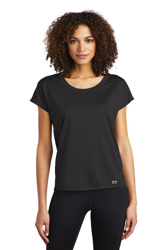 Front View of Blacktop OGIO Women's Pulse Dolman Tee LOE324 - XS