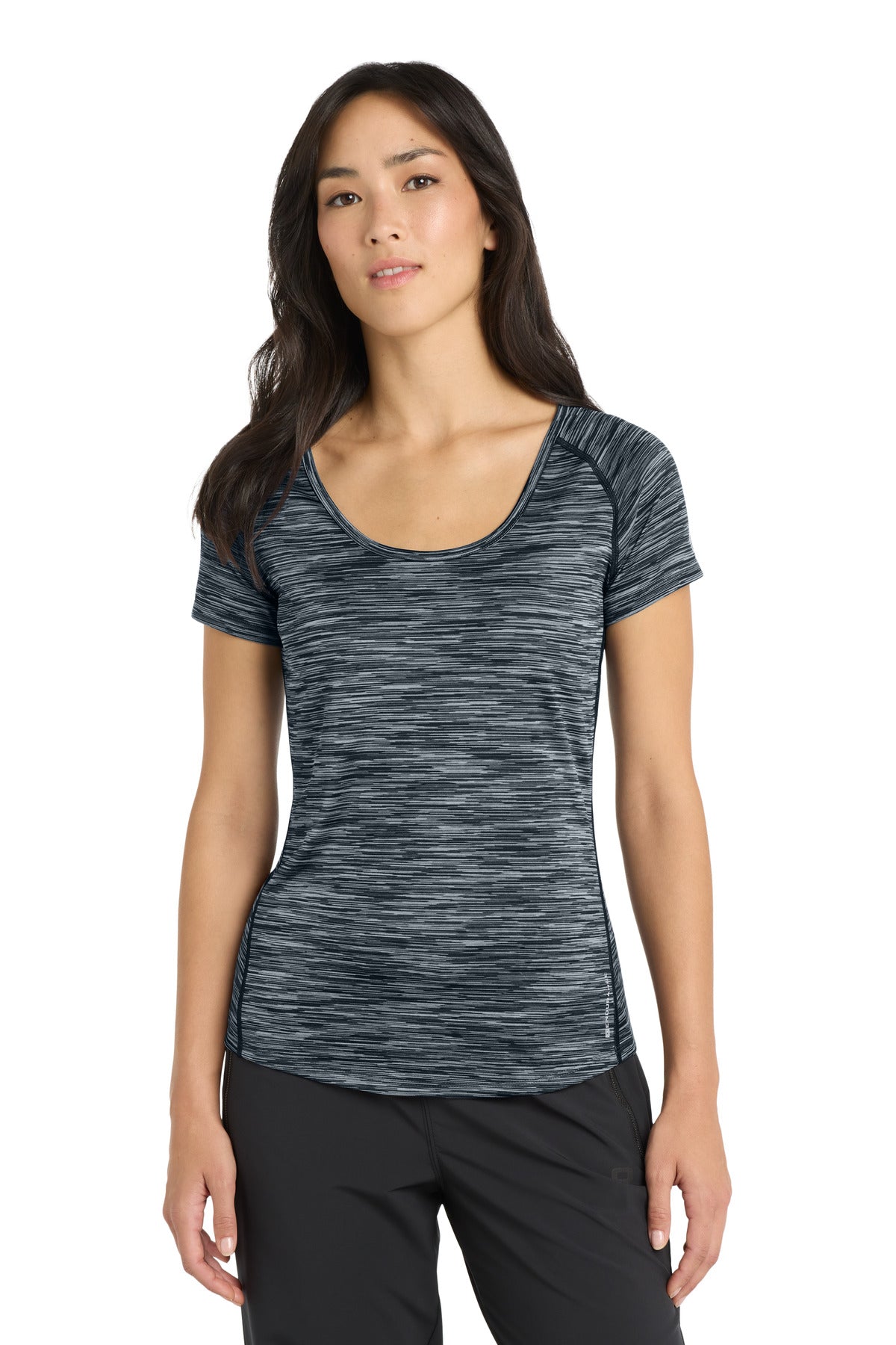 Front View of Blacktop SD OGIO Women's Verge Scoop Neck. LOE326 - XS
