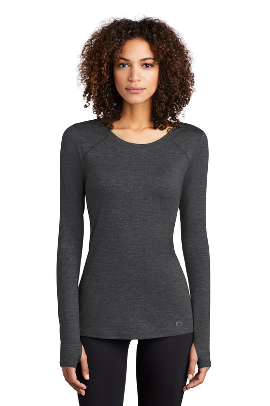 Front View of Blacktop Hthr OGIO Women's Force Long Sleeve Tee LOE340 - XS