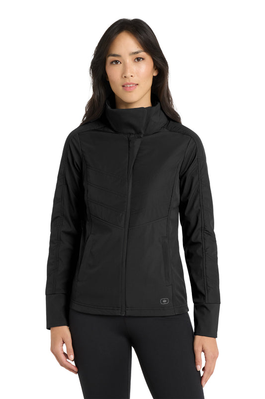 Front View of Blacktop OGIO Women's Brink Soft Shell. LOE722 - XS