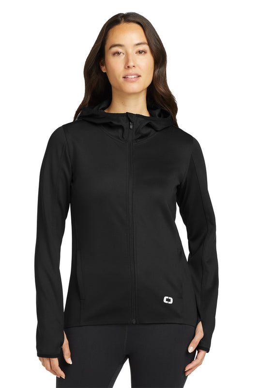 Front View of Blacktop OGIO Women's Stealth Full-Zip Jacket. LOE728 - XS