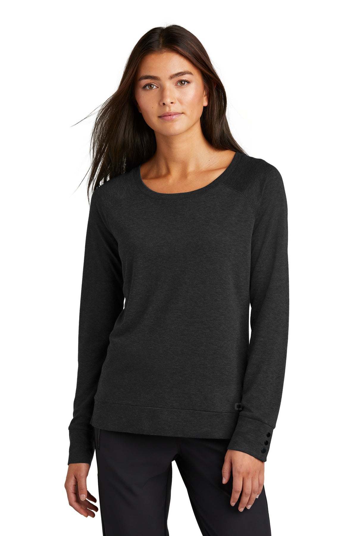 Front View of Blacktop OGIO Women's Command Long Sleeve Scoop Neck LOG150 - XS
