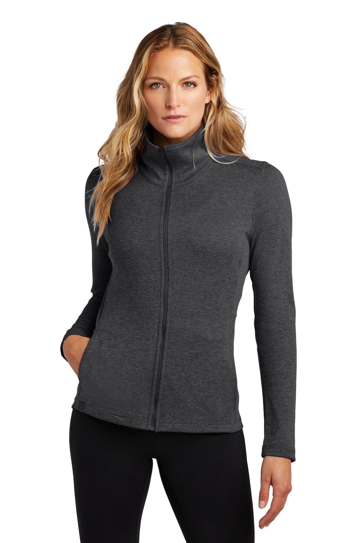 Front View of Blacktop OGIO Women's Pixel Full-Zip. LOG203 - XS