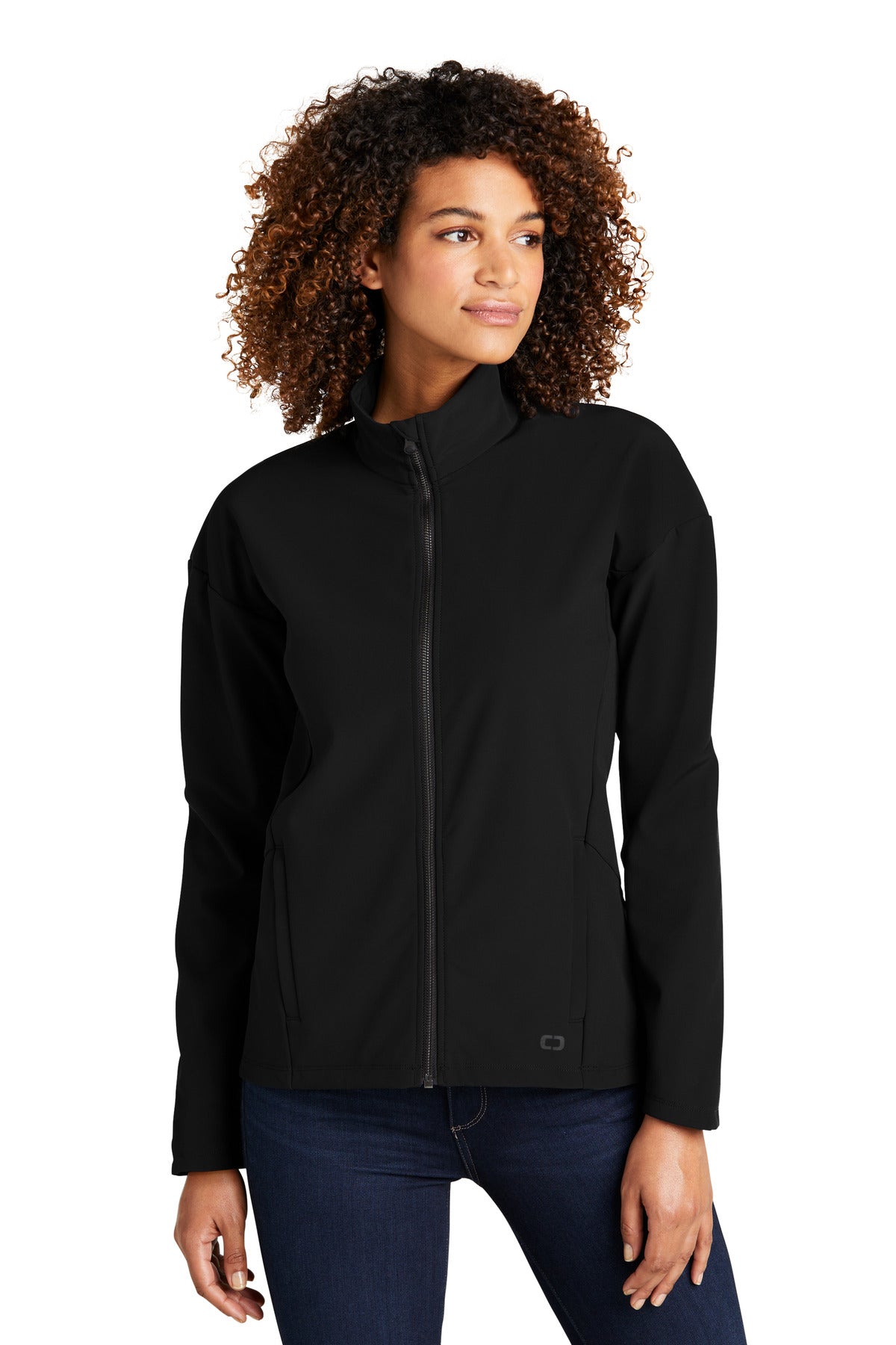 Front View of Blacktop OGIO Women's Commuter Full-Zip Soft Shell LOG755 - XS