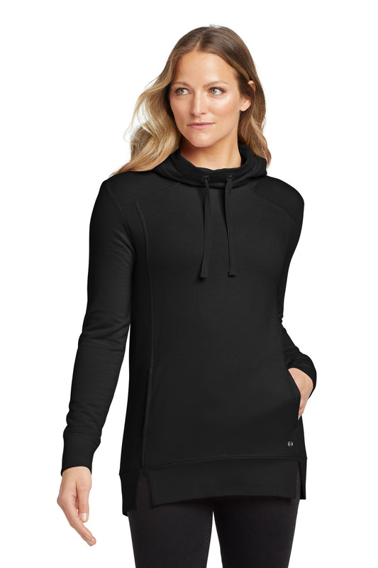 Front View of Blacktop OGIO Women's Luuma Pullover Fleece Hoodie. LOG810 - XS