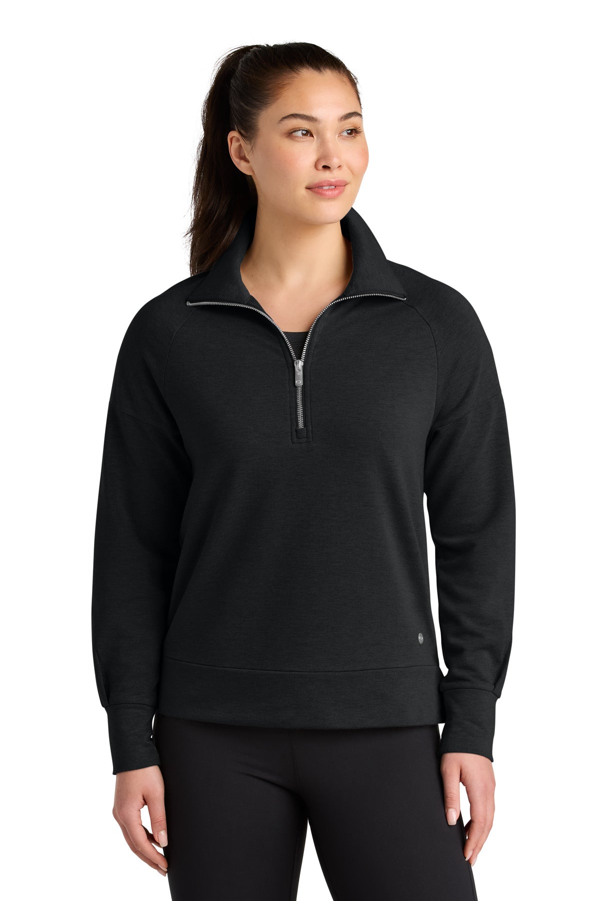 Front View of Blacktop OGIO Women's Luuma 1/2-Zip LOG814 - XS