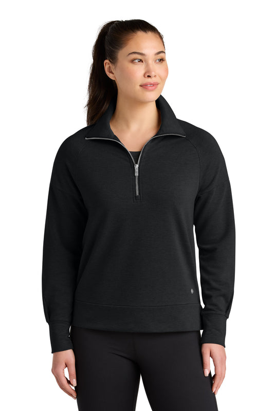 Front View of Blacktop OGIO Women's Luuma 1/2-Zip LOG814 - XS