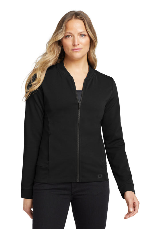 Front View of Blacktop OGIO Women's Hinge Full-Zip. LOG820 - XS