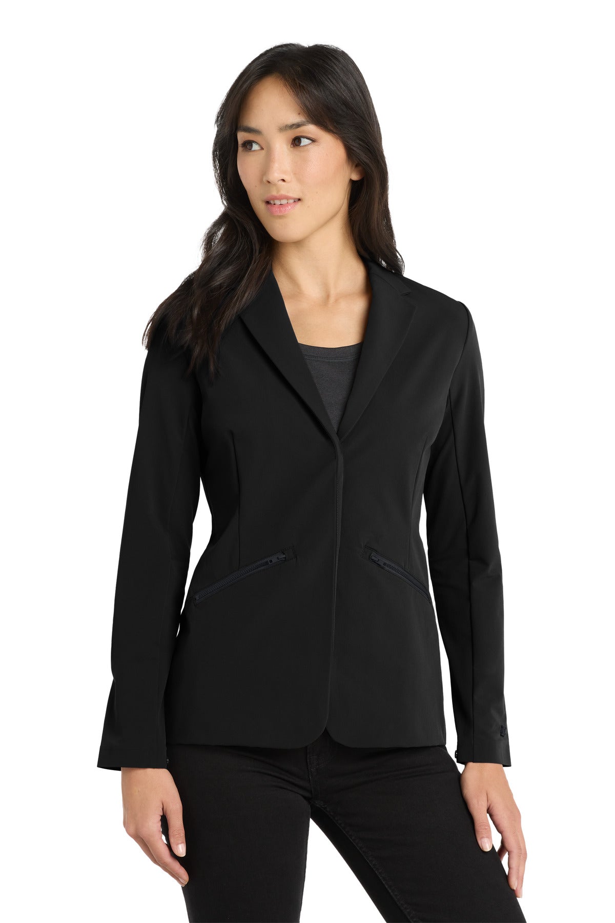 Front View of Blacktop OGIO Women's Fusion Blazer LOG824 - XS