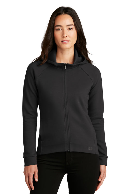 Front View of Blacktop OGIO Women's Bolt Full-Zip Hoodie LOG850 - XS