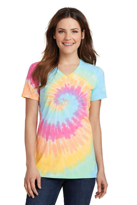 Port & Co Women's Tie-Dye V-Neck Tee. LPC147V