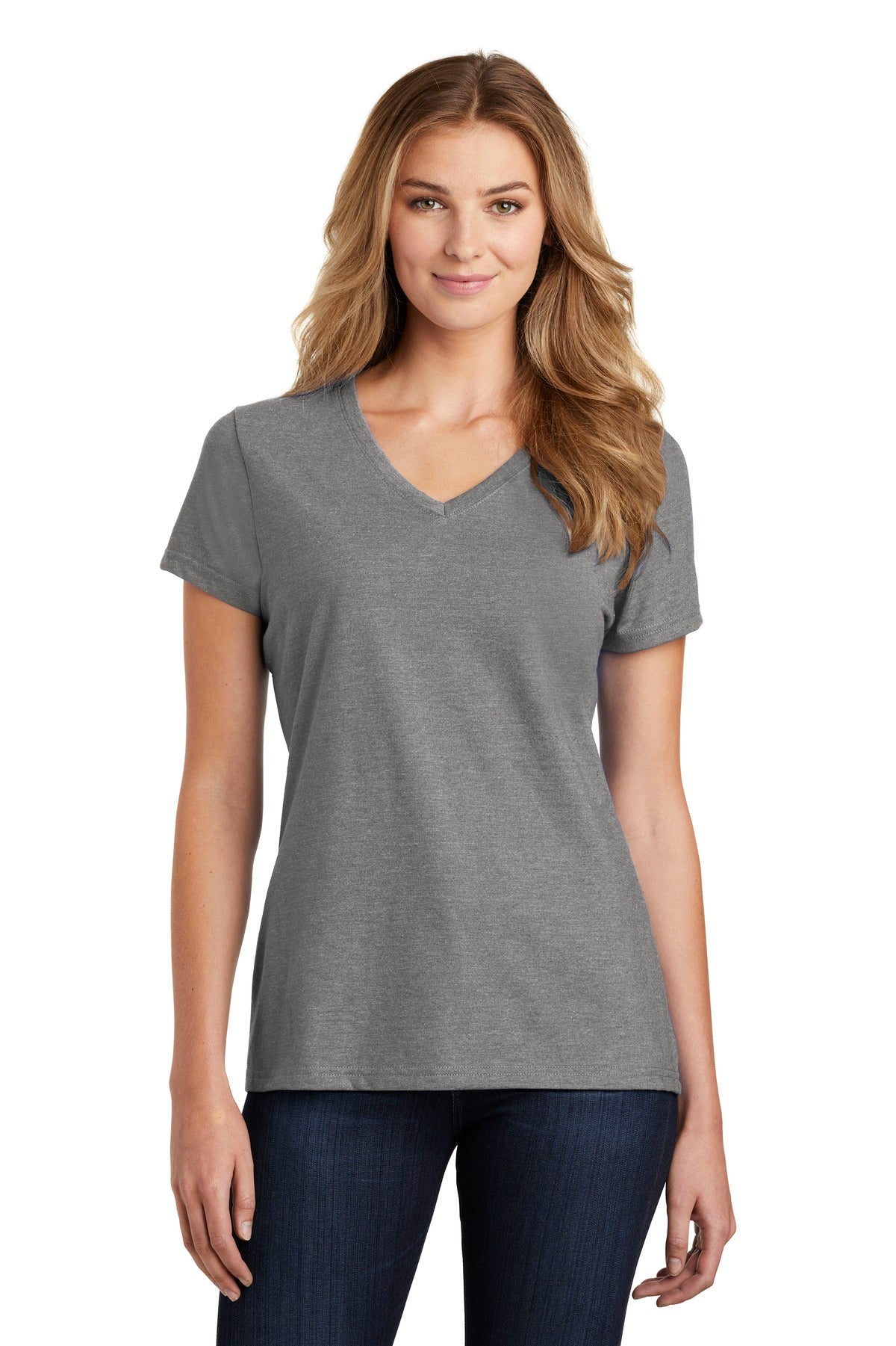 Front View of Ash Port & Co Women's Fan Favorite Blend V-Neck Tee. LPC455V - 3XL