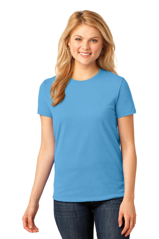 Front View of Aquatic Blue Port & Co Women's Core Cotton Tee. LPC54 - 3XL