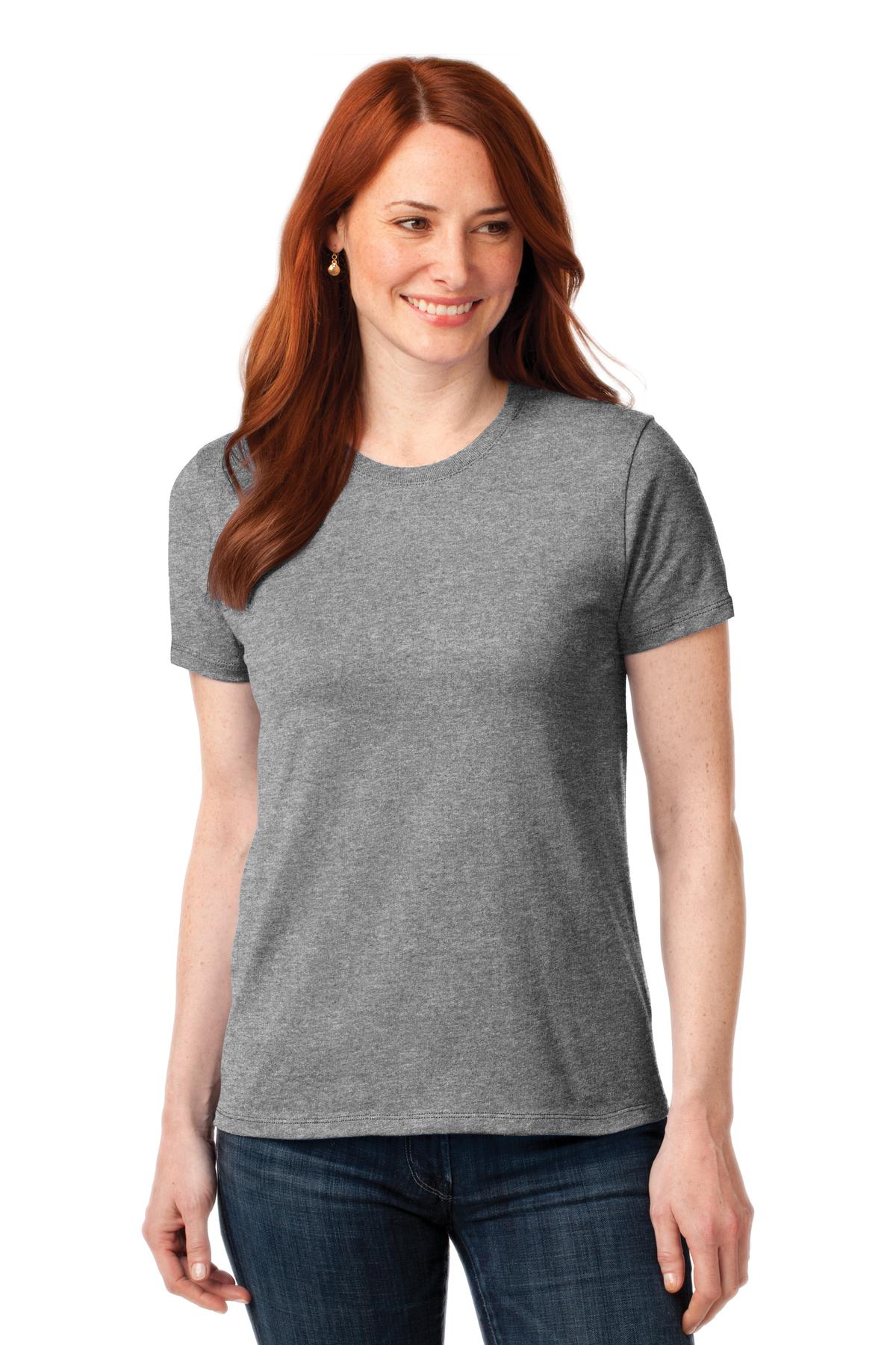 Front View of Athletic Hthr Port & Co Women's Core Blend Tee. LPC55 - M