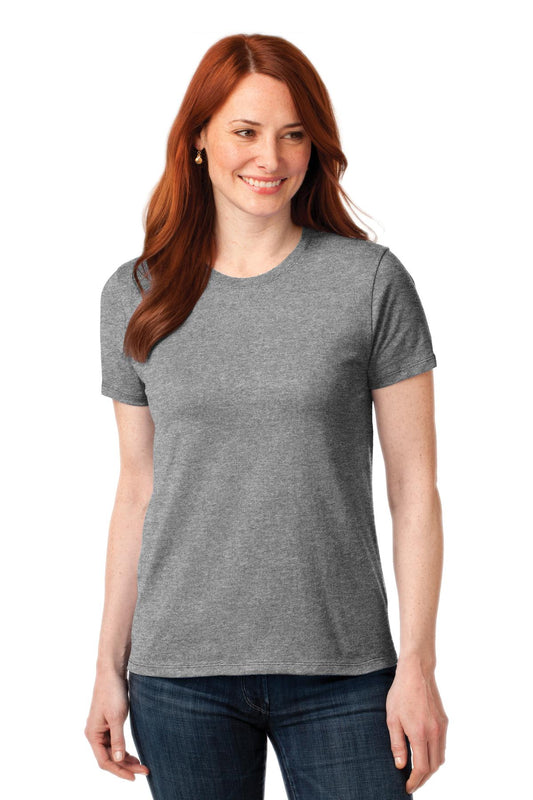 Front View of Athletic Hthr Port & Co Women's Core Blend Tee. LPC55 - M