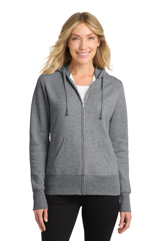 Front View of Athletic Hthr Port & Co Women's Core Fleece Full-Zip Hooded Sweatshirt. LPC78ZH - 3XL