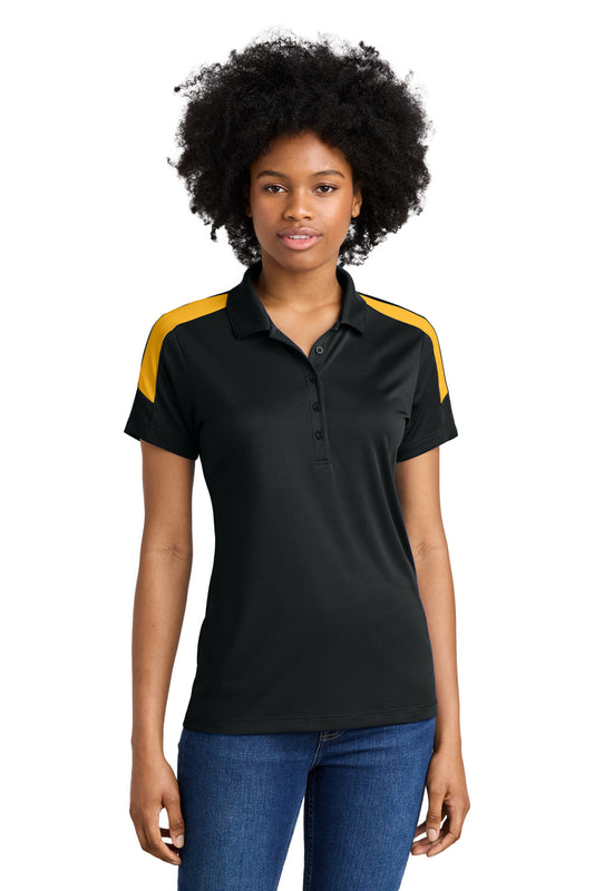 Front View of Black/Gold Sport-Tek Women's Competitor United Polo LST104 - 4XL