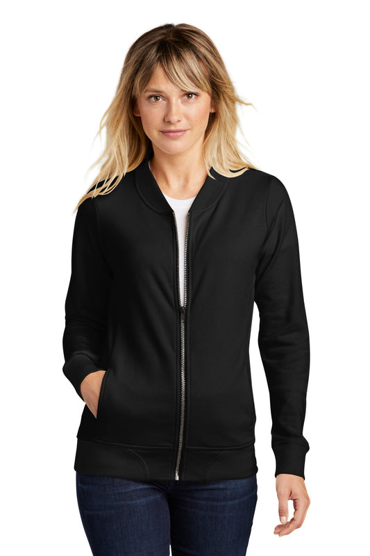 Front View of Black Sport-Tek Women's Lightweight French Terry Bomber LST274 - 3XL