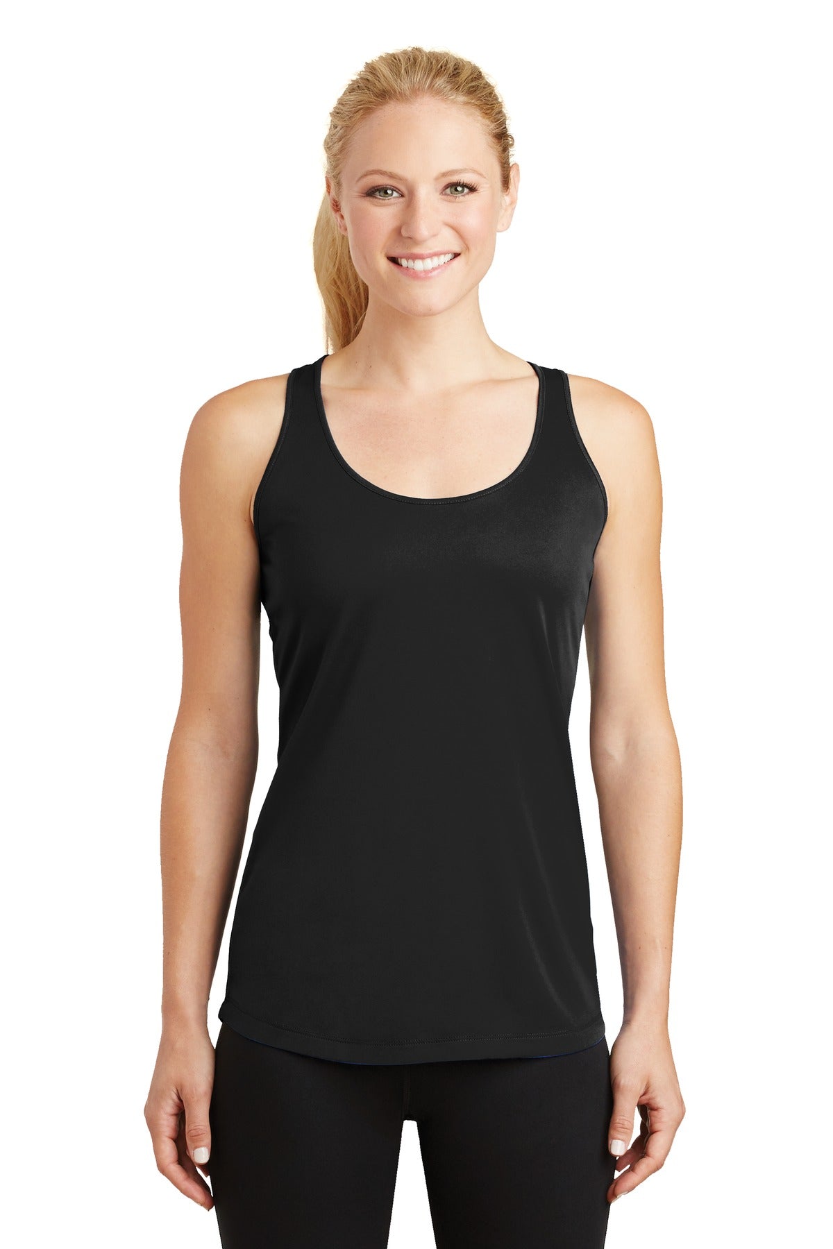 Front View of Black Sport-Tek Women's PosiCharge Competitor Racerback Tank. LST356 - XXL