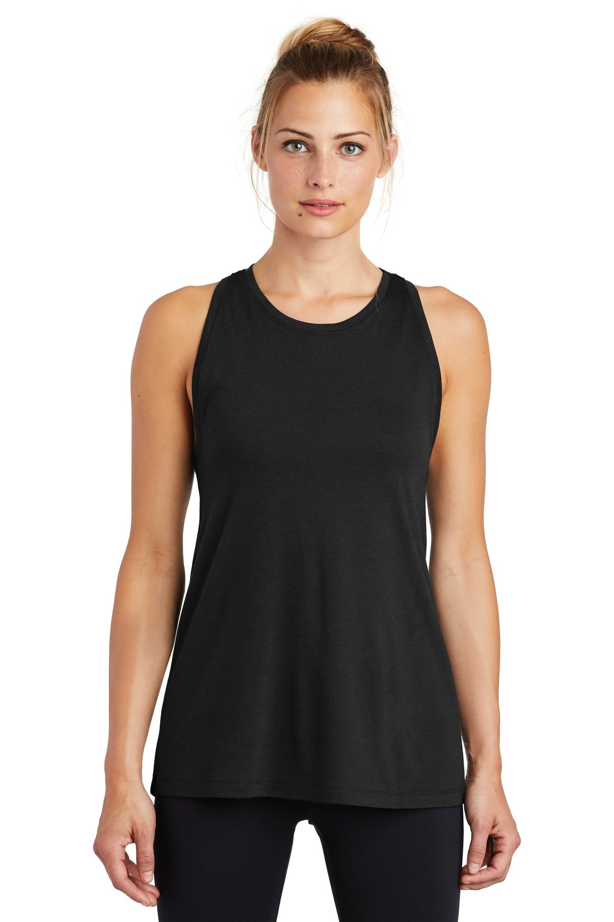 Front View of Black Triad So Sport-Tek Women's PosiCharge Tri-Blend Wicking Tank. LST402 - M
