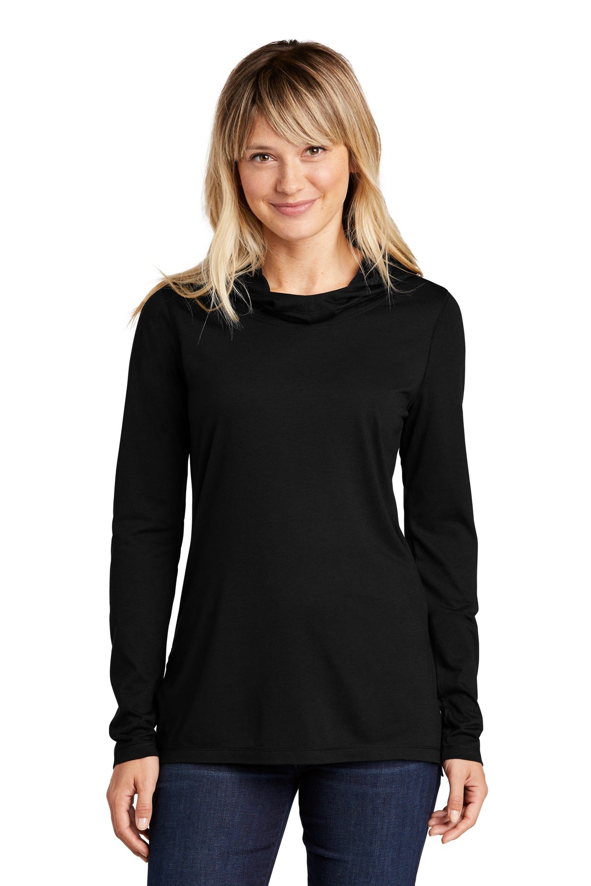 Front View of Black Triad So Sport-Tek Women's PosiCharge Tri-Blend Wicking Long Sleeve Hoodie LST406 - XL
