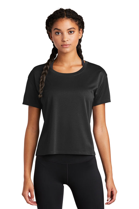 Front View of Black Sport-Tek Women's PosiCharge Draft Crop Tee. LST411 - XS