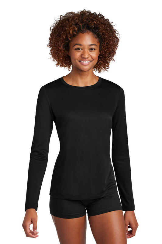Front View of Black Sport-Tek Women's Posi-UV Pro Long Sleeve LST420LS - S