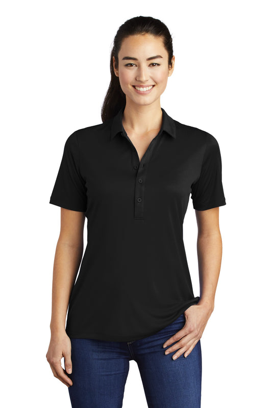 Front View of Black Sport-Tek Women's Posi-UV Pro Polo. LST520 - L