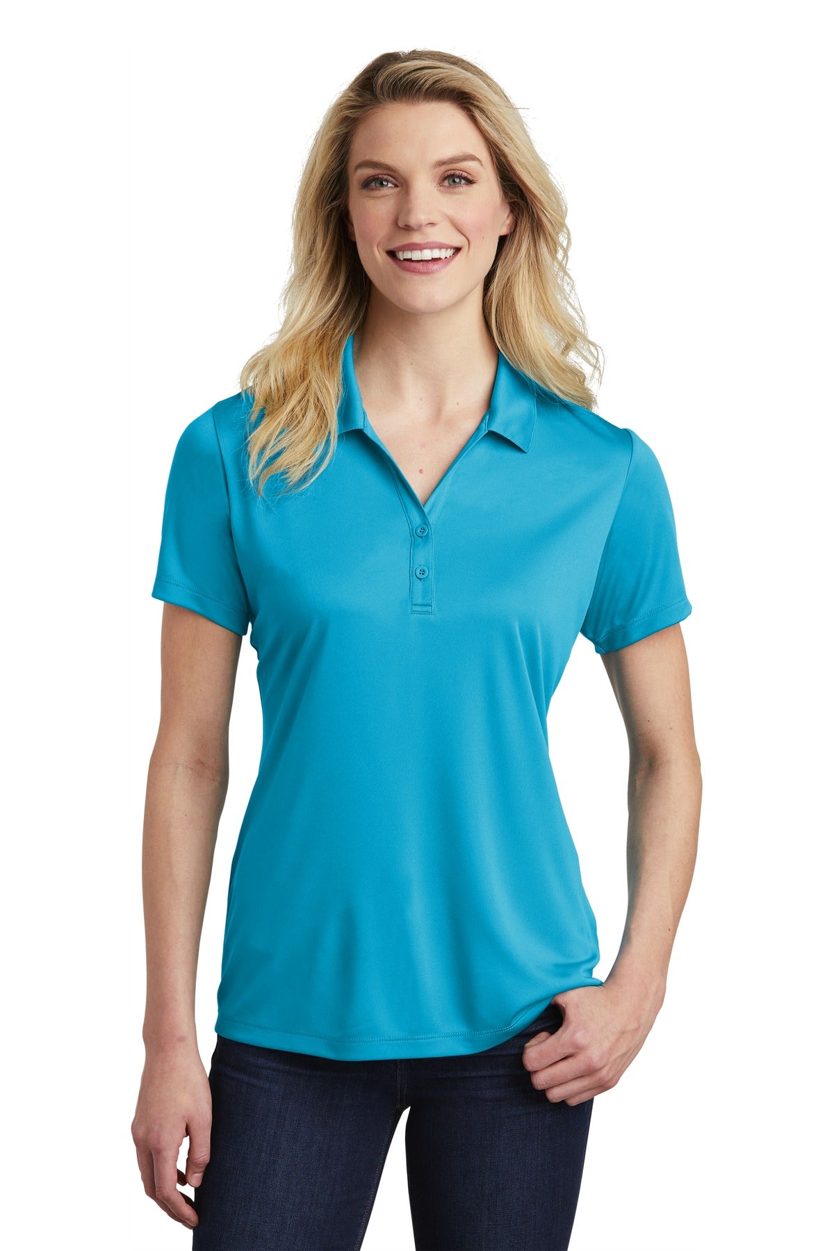 Front View of Atomic Blue Sport-Tek Women's PosiCharge Competitor Polo. LST550 - XL