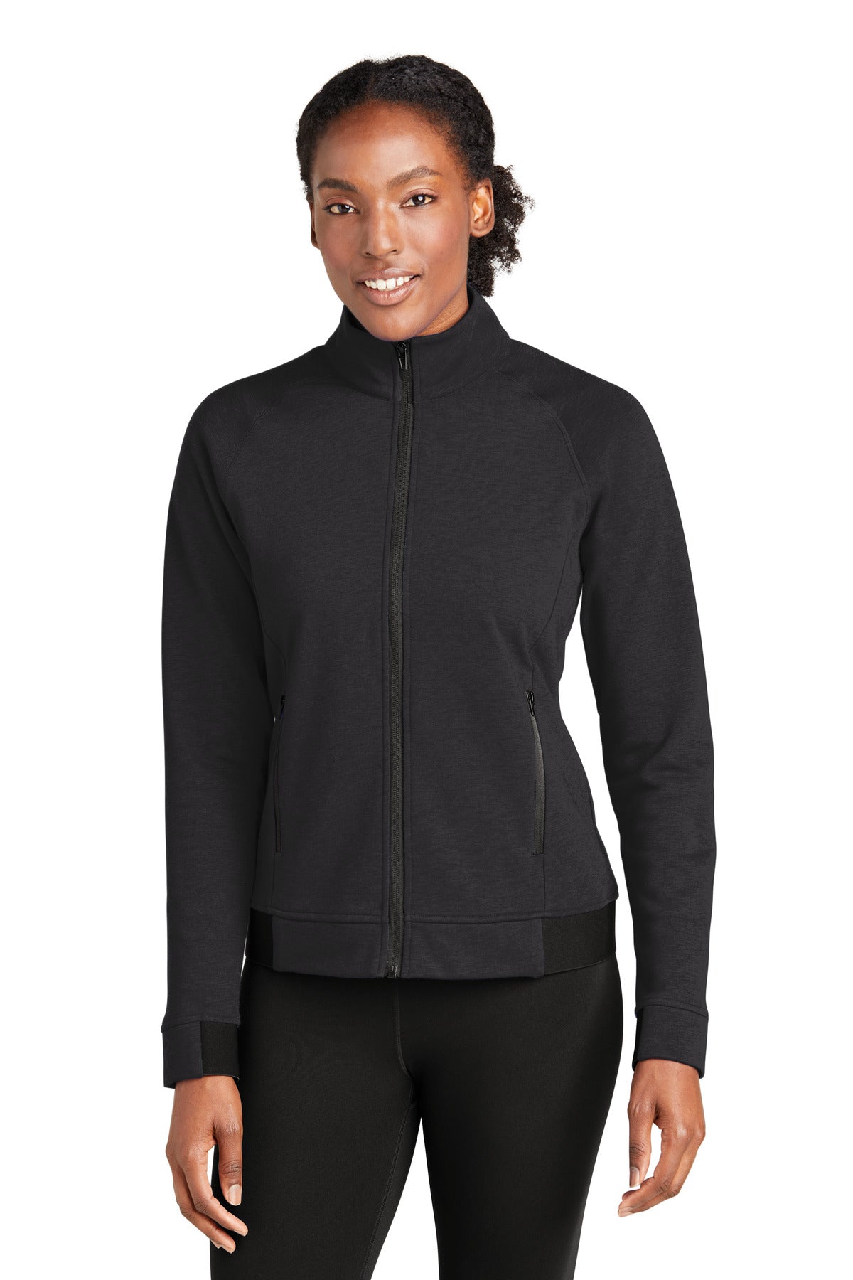 Front View of Black Sport-Tek Women's PosiCharge Strive Full-Zip LST570 - L