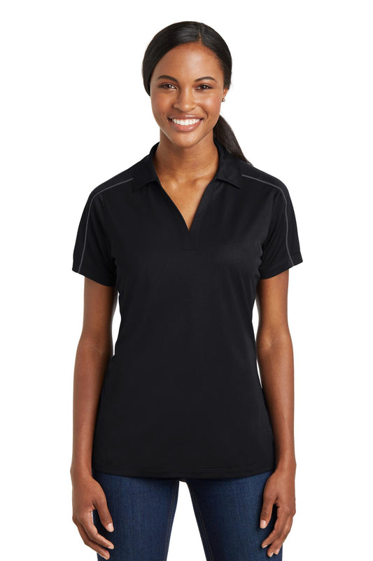 Front View of Blk/Iron Grey Sport-Tek Women's Micropique Sport-Wick Piped Polo. LST653 - XXL