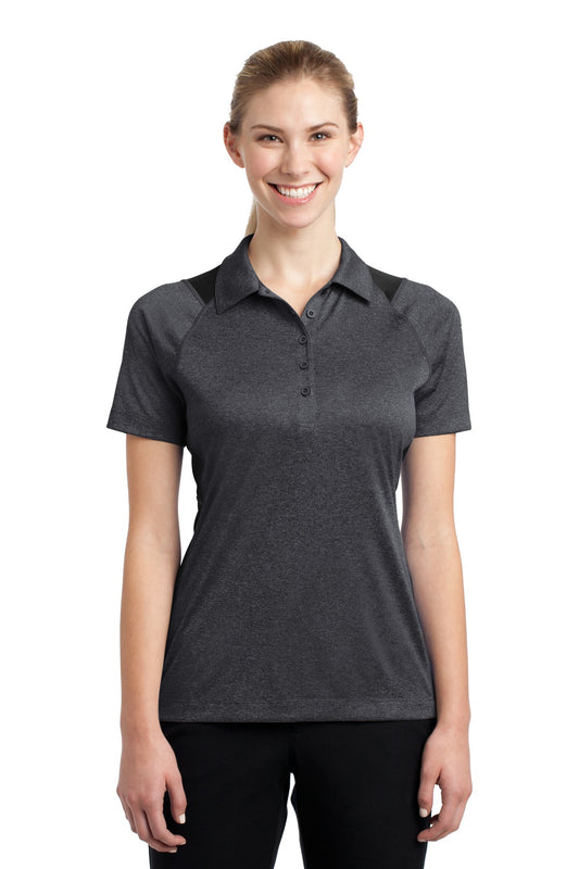 Front View of Grph He/Black Sport-Tek Women's Heather Colorblock Contender Polo. LST665 - M