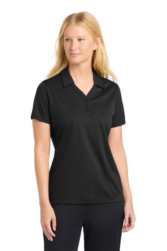 Front View of Black Sport-Tek Women's PosiCharge Micro-Mesh Polo. LST680 - L