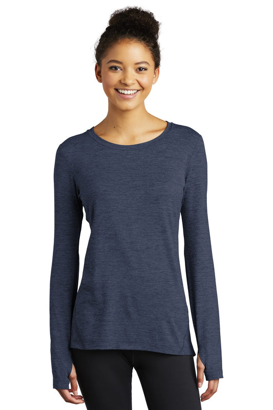 Front View of Dark Denim Hth Sport-Tek Women's Exchange 1.5 Long Sleeve Crew LST710 - XXL