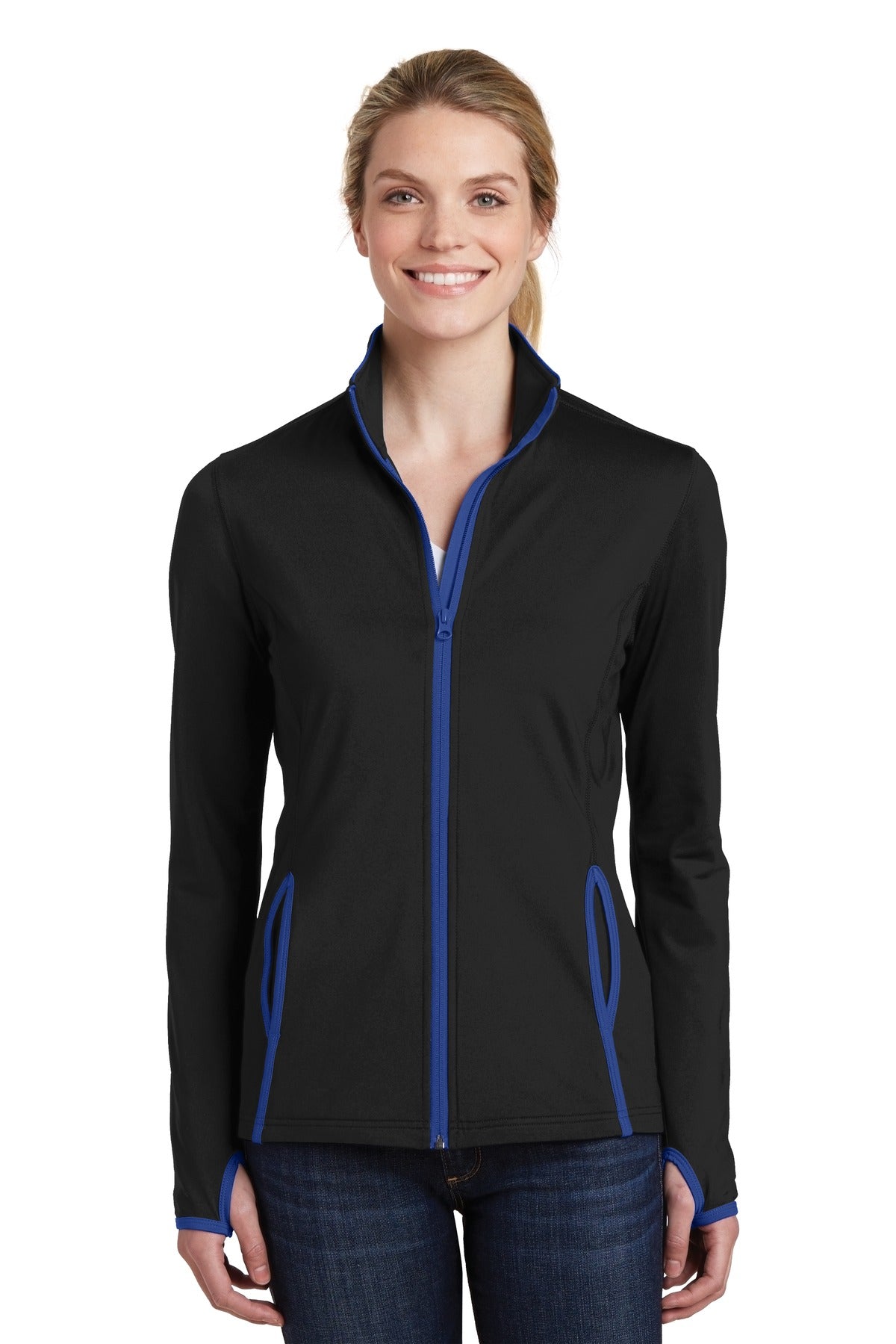 Sport-Tek Women's Sport-Wick Stretch Contrast Full-Zip Jacket. LST853